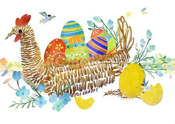 두명 PSD 일러스트 계란 기독교 꽃 나뭇가지 달걀바구니 닭 모양 바구니 백그라운드 부활절 부활절계란 식물 알 종교 천사