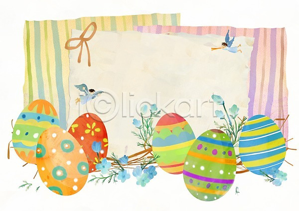 두명 PSD 일러스트 계란 기독교 꽃 리본 백그라운드 부활절 부활절계란 식물 운반 종교 종이 천사 카드(감사)