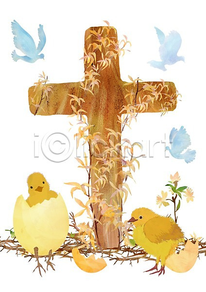 사람없음 PSD 일러스트 기독교 나뭇가지 동물 백그라운드 병아리 부화 부활절 비둘기 식물 십자가 알 조류 종교 풀(식물)