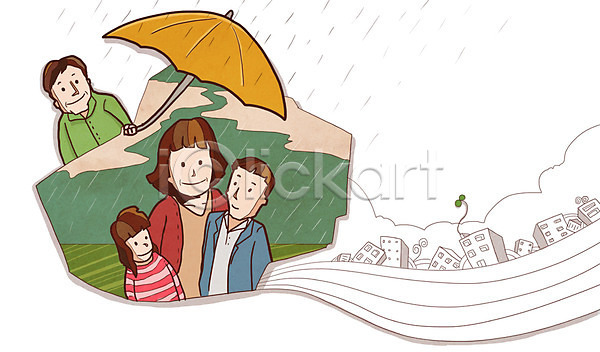 함께함 남자 사람 어린이 여러명 여자 PSD 일러스트 가정 가족 가족라이프 건축물 날씨 들기 딸 라이프 라이프스타일 비(날씨) 빗방울 상반신 서기 아들 아빠 엄마 우산 웃음 자녀 자식
