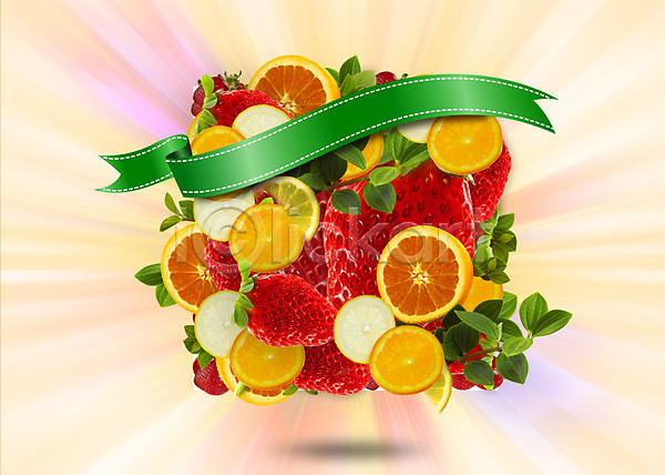 사람없음 PSD 편집이미지 과일 끈 딸기 레몬 리본 식물 오렌지 음식 잎 풀(식물)