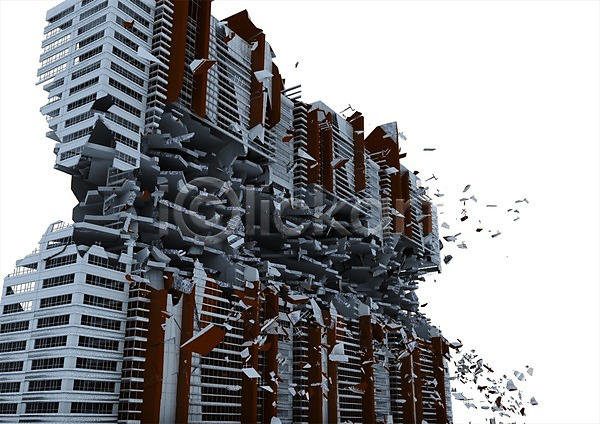 사람없음 3D PSD 입체 편집이미지 3D소스 건물 건축 건축물 고층빌딩 균열 그래픽 붕괴 빌딩 손상 조각 조각(피스) 파편 편집소스