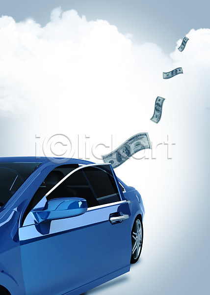 사람없음 3D PSD 편집이미지 경제 구름(자연) 금융 달러 자동차 지폐 하늘 합성