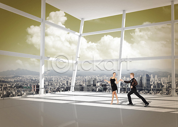 남자 두명 사람 서양인 성인 성인만 여자 외국인 3D PSD 편집이미지 구름(자연) 도시 빌딩 실내 창문 춤 커플 하늘