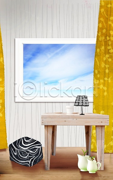 사람없음 PSD 편집이미지 포토일러 구름(자연) 소파 스탠드 의자 인테리어 창문 커튼 탁자 하늘 화분