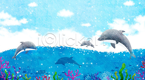 시원함 사람없음 PSD 일러스트 계절 고래 구름(자연) 돌고래 동물 바다 백그라운드 식물 여름(계절) 여름풍경 자연 포유류 풍경(경치) 하늘 해조류