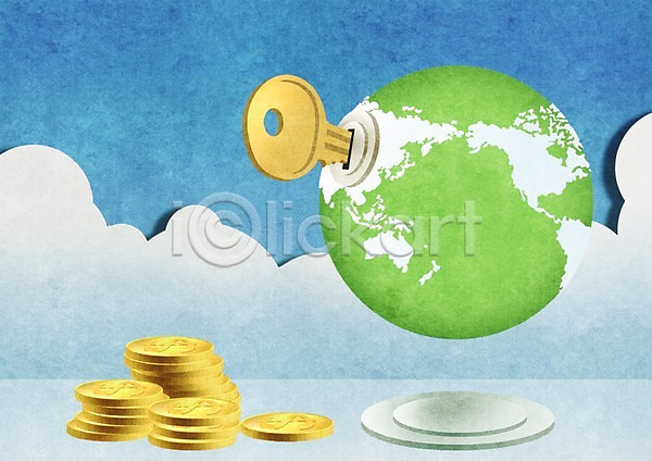 사람없음 PSD 일러스트 경제 구름(자연) 금융 돈 동전 백그라운드 비즈니스 세계 열쇠 지구 지구본 하늘