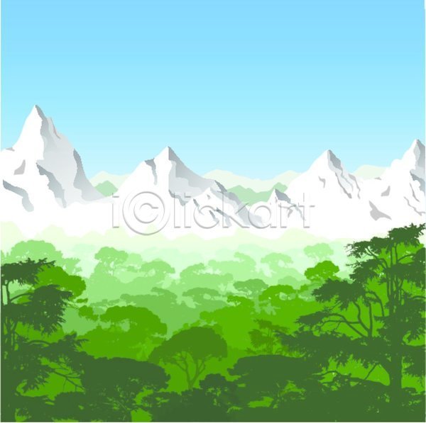 사람없음 EPS 일러스트 해외이미지 나무 산 숲 자연 초록색 풍경(경치) 하늘색 해외202004