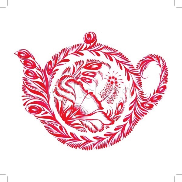 사람없음 EPS 일러스트 해외이미지 꽃 디자인 미술 백그라운드 빨간색 수채화(물감) 식물 잎 찻주전자 해외202004