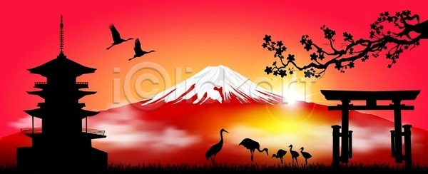 EPS 실루엣 일러스트 해외이미지 구름(자연) 기중기 나뭇가지 대문 동쪽 배너 벚꽃 분홍색 빛 빨간색 산 산봉우리 심볼 아시아 아침 여행 일몰 일본 일출 자연 저녁 조류 체리 탑 풍경(경치) 하늘 해외202004 해외일러스트 햇빛 후지산