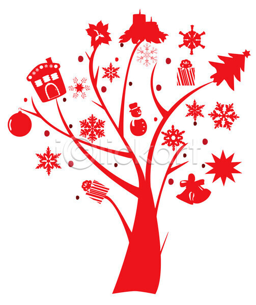 사람없음 EPS 일러스트 해외이미지 나무 눈꽃 빨간색 추상 크리스마스장식 해외202004