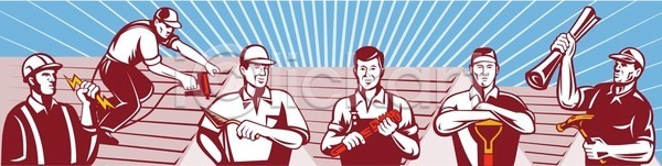 남자 EPS 일러스트 해외이미지 건축업자 그래픽 노동자 목수 배관공 복고 산업 석공 원예사 인테리어 지붕 판매원 해외202004 해외일러스트