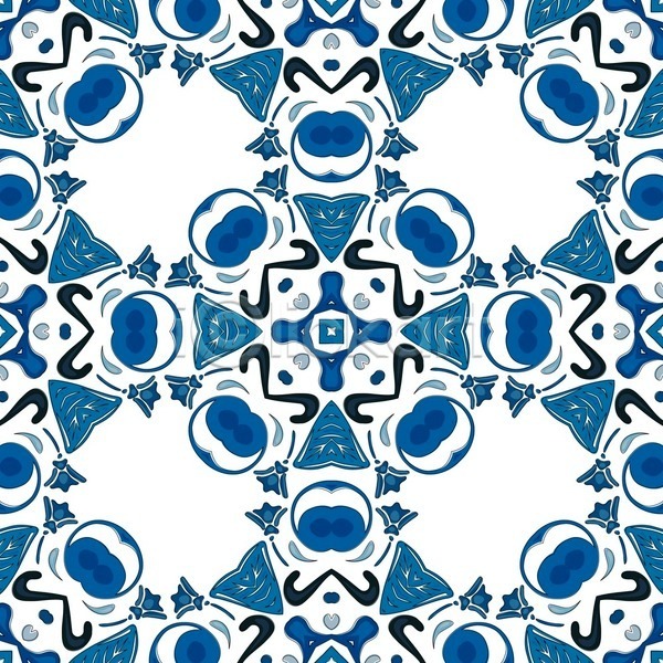 EPS 일러스트 해외이미지 디자인 모자이크 묘사 벽지 스페인어 아라베스크 엘리먼트 장식 전통 정사각형 추상 타일 튀니지 파란색 패턴 포르투갈 해외202004 흰색