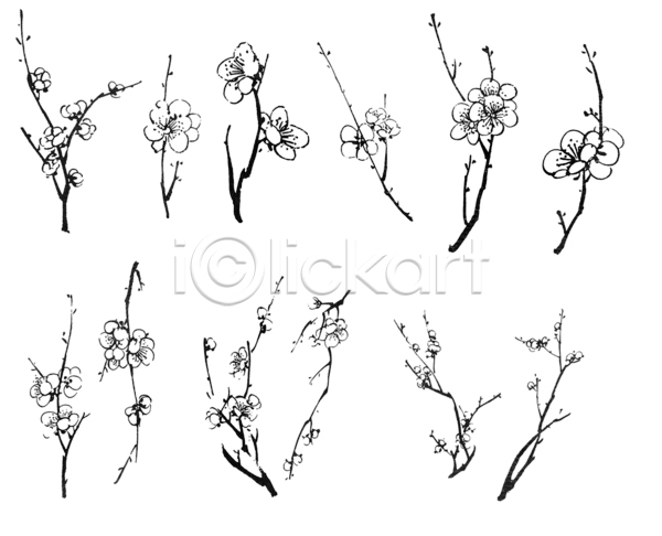 사람없음 JPG 포토 해외이미지 그림 꽃가지 나뭇가지 동양화 먹 미술 번짐 벚꽃 붓터치 엘리먼트 해외202004