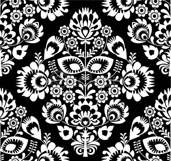 화려 사람없음 EPS 일러스트 해외이미지 흑백 꽃 전통 패턴 폴란드 해외202004