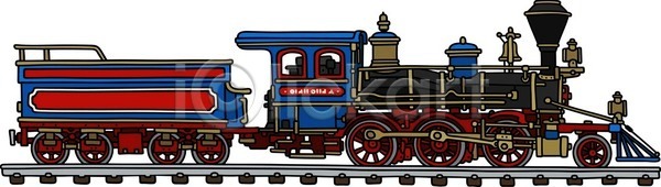 클래식 EPS 일러스트 해외이미지 교통시설 기차 놋쇠 만화 복고 빨간색 서쪽 석탄 수증기 수확 엔진 옛날 철 탱크 파란색 해외202004 해외일러스트