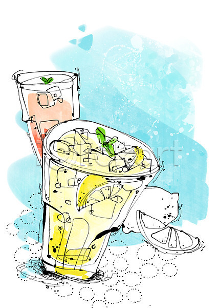 사람없음 PSD 라인일러스트 일러스트 과일 디저트 레모네이드 레몬 백그라운드 식기 얼음 에이드 음료 음식 자몽 자몽에이드 잔 주스 컵 탄산음료