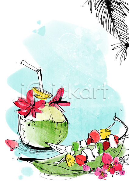 사람없음 PSD 라인일러스트 일러스트 과일 과일주스 꼬챙이 꼬치 꽃 나뭇가지 나뭇잎 디저트 레몬 백그라운드 빨대 식물 열대과일 음료 음식 주스 컵 코코넛 코코넛주스 트로피컬아트