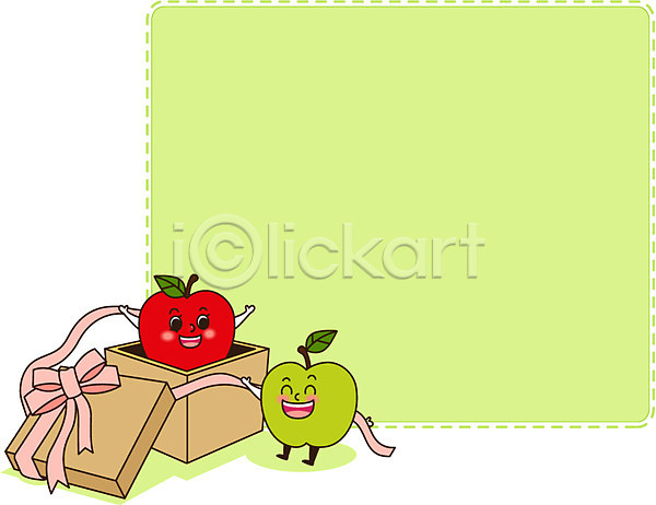 귀여움 사람없음 AI(파일형식) 일러스트 과일 말풍선 모양 백그라운드 사각형 사과(과일) 상자 선물 알림 음식 음식캐릭터 캐릭터 틀 프레임