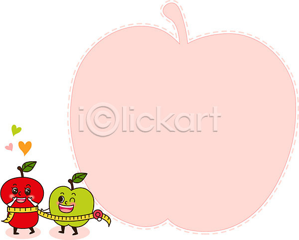 귀여움 사람없음 AI(파일형식) 일러스트 과일 말풍선 모양 백그라운드 사과(과일) 알림 음식 음식캐릭터 줄자 캐릭터 틀 프레임