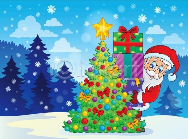 축하 남자 노년 노인남자한명만 한명 EPS 일러스트 해외이미지 겨울 나무 눈내림 들기 디자인 리본 별 산타클로스 상반신 선물상자 쌓기 이벤트 크리스마스 크리스마스선물 크리스마스트리 파란색 해외202004