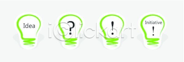 감탄 계획 새로움 아이디어 EPS 실루엣 일러스트 해외이미지 느낌표 모양 물음표 빛 선 심볼 에너지 웹 전구 질문 초록색 컨셉 해외202004 해외일러스트 흰색