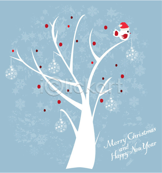 축하 사람없음 EPS 일러스트 해외이미지 겨울 나무 디자인 백그라운드 산타모자 오너먼트 조류 크리스마스 크리스마스장식 하늘색 한마리 해외202004
