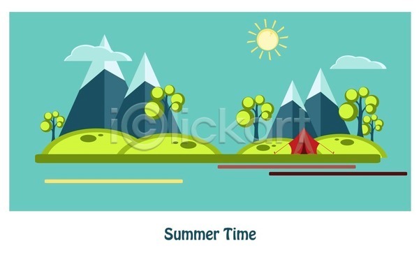 사람없음 EPS 아이콘 일러스트 해외이미지 구름(자연) 산 여름(계절) 캠핑 태양 텐트 하늘 해외202004