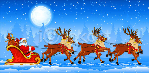 이동 축하 행복 사람없음 EPS 일러스트 해외이미지 겨울 그림 기념 달 동물상 미소 빨간색 사슴 산타클로스 순록 숲 썰매 일러캐릭터 자루 축제 캐릭터 크리스마스 파란색 하늘 해외202004 해외일러스트 흰색
