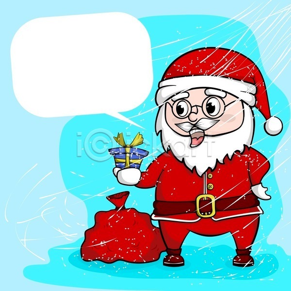 남자 노년 노인남자한명만 한명 EPS 일러스트 해외이미지 겨울 들기 디자인 말풍선 미소(표정) 백그라운드 보따리 빨간색 산타클로스 선물상자 선물자루 카피스페이스 캐릭터 코믹 크리스마스 파란색 해외202004