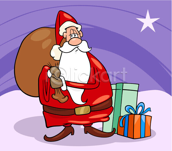 남자 노년 노인남자한명만 한명 EPS 일러스트 해외이미지 겨울 들기 디자인 미소(표정) 별 보따리 보라색 산타클로스 선물자루 자루 캐릭터 코믹 크리스마스 크리스마스이브 해외202004
