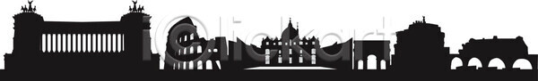 EPS 실루엣 일러스트 해외이미지 흑백 건축양식 검은색 고립 광장 교회 깃발 도시 도시풍경 로마 문화 바실리카 사도궁 성당 스카이라인 아치 언덕 외관 이탈리아 콜로세움 포럼 해외202004 해외일러스트 흰색
