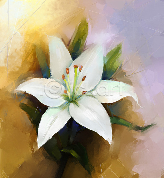 사람없음 JPG 포토 해외이미지 그림 꽃 릴리 백합(꽃) 손그림 유화 해외202004 흰색