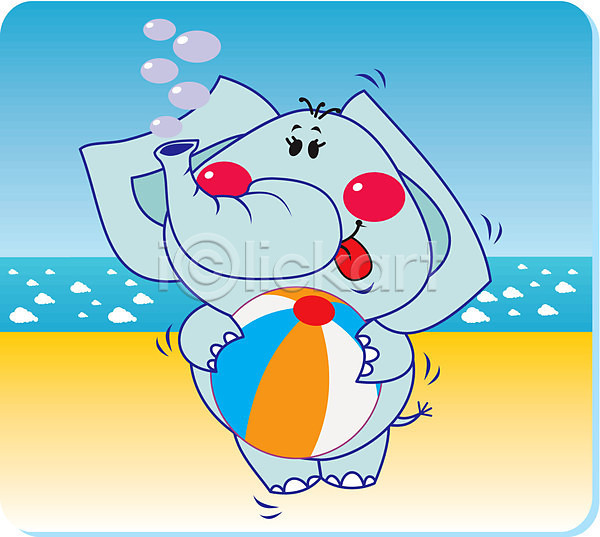 뜨거움 휴식 EPS 일러스트 해외이미지 공 그림 기린 동물 만화 모래 물 바다 야외 여름(계절) 여행 자연 클립아트 파도 파란색 하늘 항해 해외202004 휴가