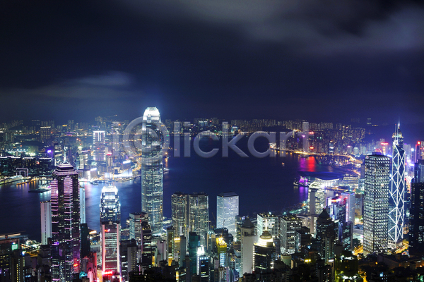 사람없음 JPG 포토 해외이미지 건물 고층빌딩 도시풍경 아시아 야경 야외 중국 하늘 항구 해외202004 홍콩
