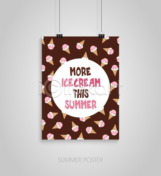 사람없음 EPS 일러스트 해외이미지 갈색 디자인 매달리기 서류집게 아이스크림 여름(계절) 원형 타이포그라피 포스터 해외202004