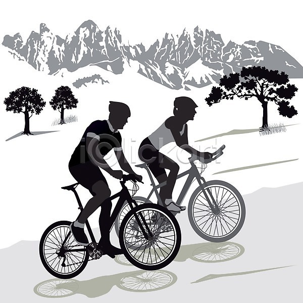 함께함 남자 사람 여자 EPS 일러스트 해외이미지 건강 라이프스타일 바이킹 사이클링 산 스포츠 야외 여름(계절) 운전 자연 자전거 커플 해외202004