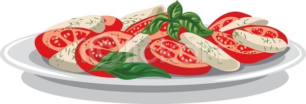 신선 EPS 일러스트 해외이미지 건강 고립 맛 모짜렐라치즈 바질 백그라운드 샐러드 식당 식사 요리 음식 이탈리아 점심식사 접시 채소 채식주의자 초록색 치즈 카프레제 토마토 해외202004 허브 흰색