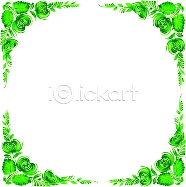 사람없음 EPS 일러스트 해외이미지 꽃 디자인 미술 백그라운드 손그림 수채화(물감) 잎 초록색 프레임 해외202004
