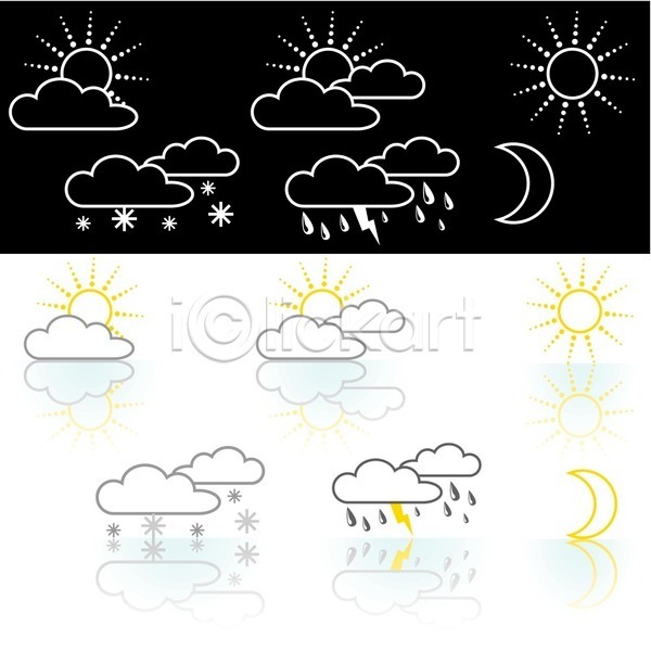 EPS 아이콘 일러스트 해외이미지 구름(자연) 날씨 눈송이 맑음 오브젝트 클립아트 태양 폭설 폭풍 해외202004 햇빛 흐림