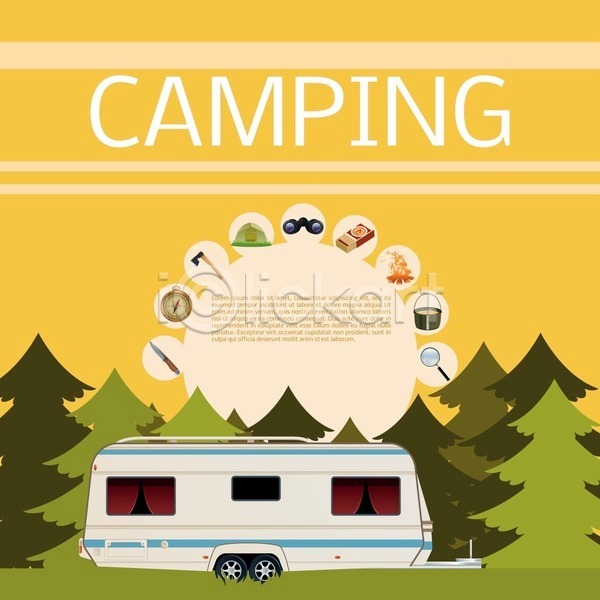 사람없음 EPS 아이콘 일러스트 해외이미지 도로 숲 여름(계절) 카라반 캠핑 텐트 하늘 해외202004