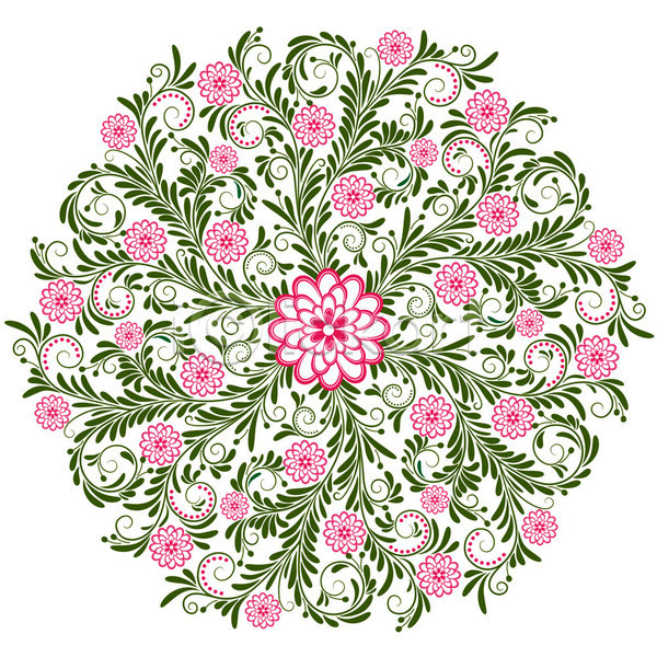 화려 사람없음 EPS 일러스트 해외이미지 꽃 대칭 디자인 만다라 백그라운드 분홍색 잎 초록색 추상 해외202004