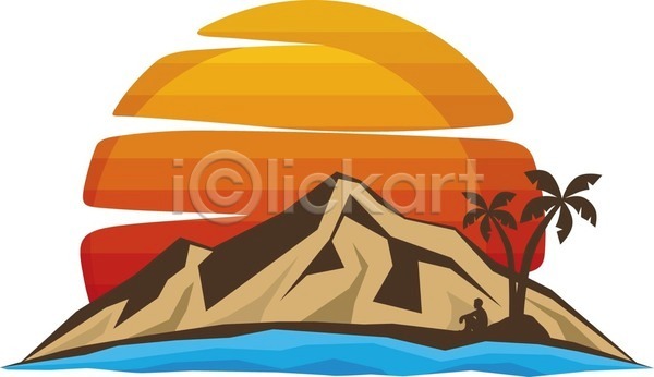 사람없음 EPS 일러스트 해외이미지 바다 산 섬 일출 캠핑 코코넛 해외202004 햇빛