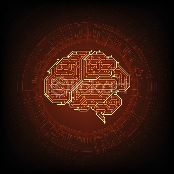 사람없음 EPS 일러스트 해외이미지 그래픽 두뇌 디자인 디지털 주황색 추상 해외202004 회로판