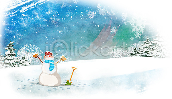 추위 사람없음 PSD 일러스트 겨울 겨울배경 계절 나무 눈(날씨) 눈내림 눈사람 백그라운드 식물 풍경(경치)