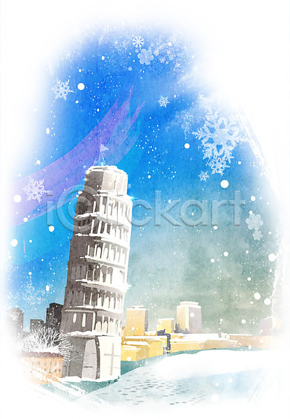 추위 사람없음 PSD 일러스트 건축물 겨울 겨울배경 계절 눈(날씨) 눈내림 백그라운드 탑 풍경(경치) 피사의사탑
