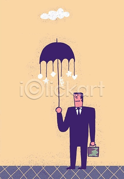 남자 남자만 남자한명만 사람 성인 성인남자만 성인만 한명 PSD 일러스트 가방 구름(자연) 들기 백그라운드 비즈니스 비즈니스맨 서기 우산 전신 정장 직장인