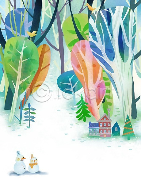 추위 사람없음 PSD 일러스트 건축물 겨울 겨울배경 계절 나무 눈(날씨) 눈사람 동물 백그라운드 숲 식물 조류 주택 풍경(경치)