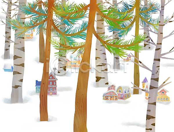 추위 사람없음 PSD 일러스트 건축물 겨울 겨울배경 계절 나무 눈(날씨) 백그라운드 숲 식물 주택 풍경(경치)