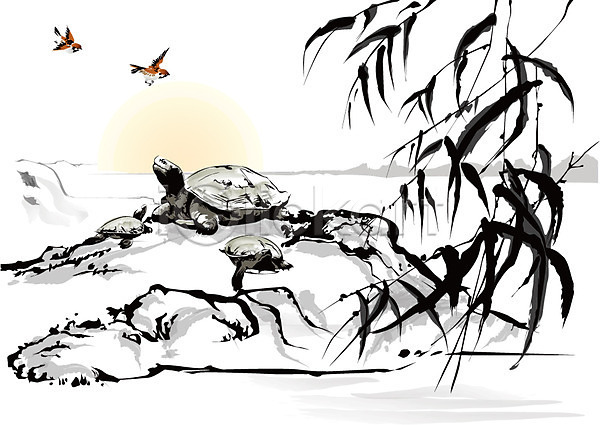 사람없음 AI(파일형식) 일러스트 강 거북이 나무 나뭇잎 돌(바위) 동물 동양화 바위(돌) 백그라운드 산 새해 수묵화 식물 자연 전통 전통문화 조류 한국문화 한국전통 한국화 호수